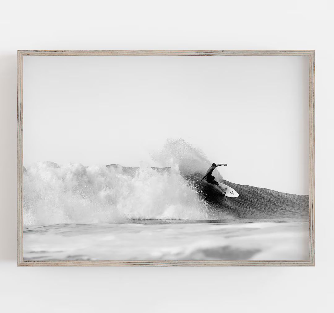 Surfer Print, Coastal Wall Art, Beach Wall Art, Modern Wall Art, Black and White Wall Art, DIGITA... | Etsy (US)