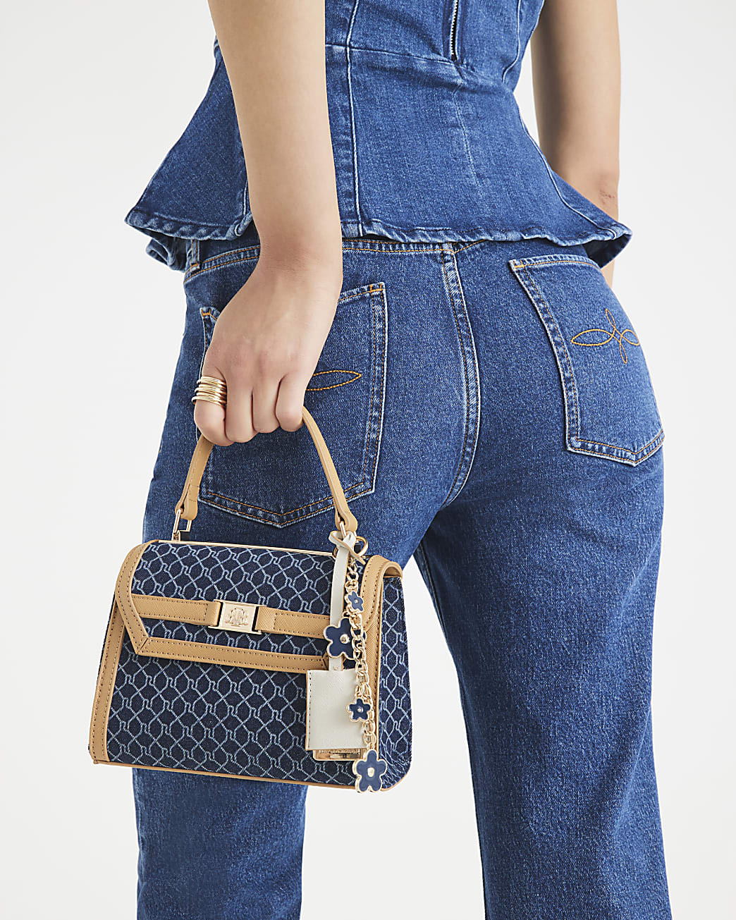 Blue Denim RI Monogram Mini Cross Body Bag | River Island UK & IE