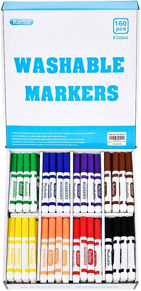 Rarlan Washable Markers Bulk, Markers for Kids, Bulk pack, 8 Colors, 160 Count | Amazon (US)