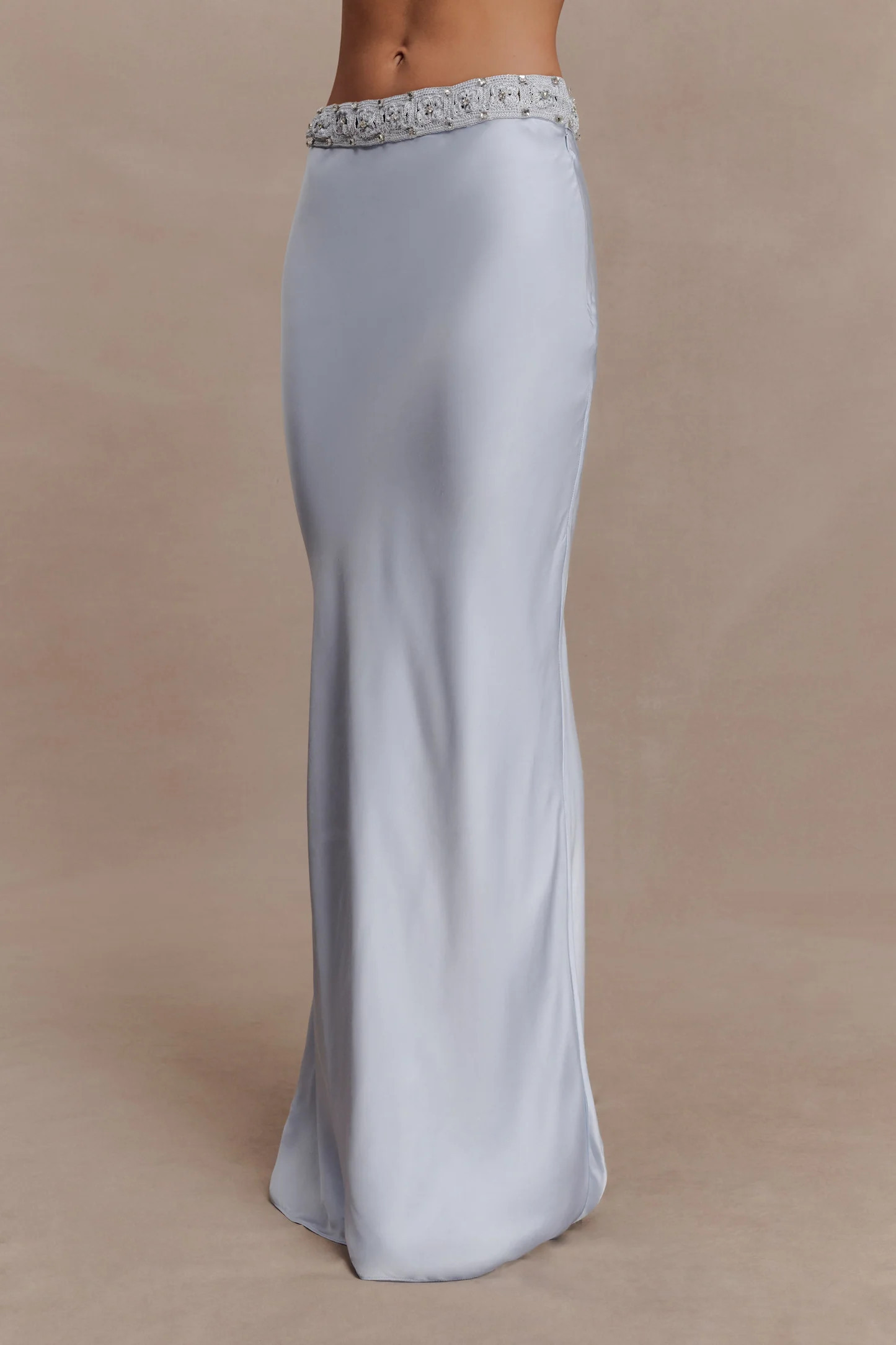 Clementine Chiffon Hand Beaded Maxi Skirt - Pale Blue | Meshki UK