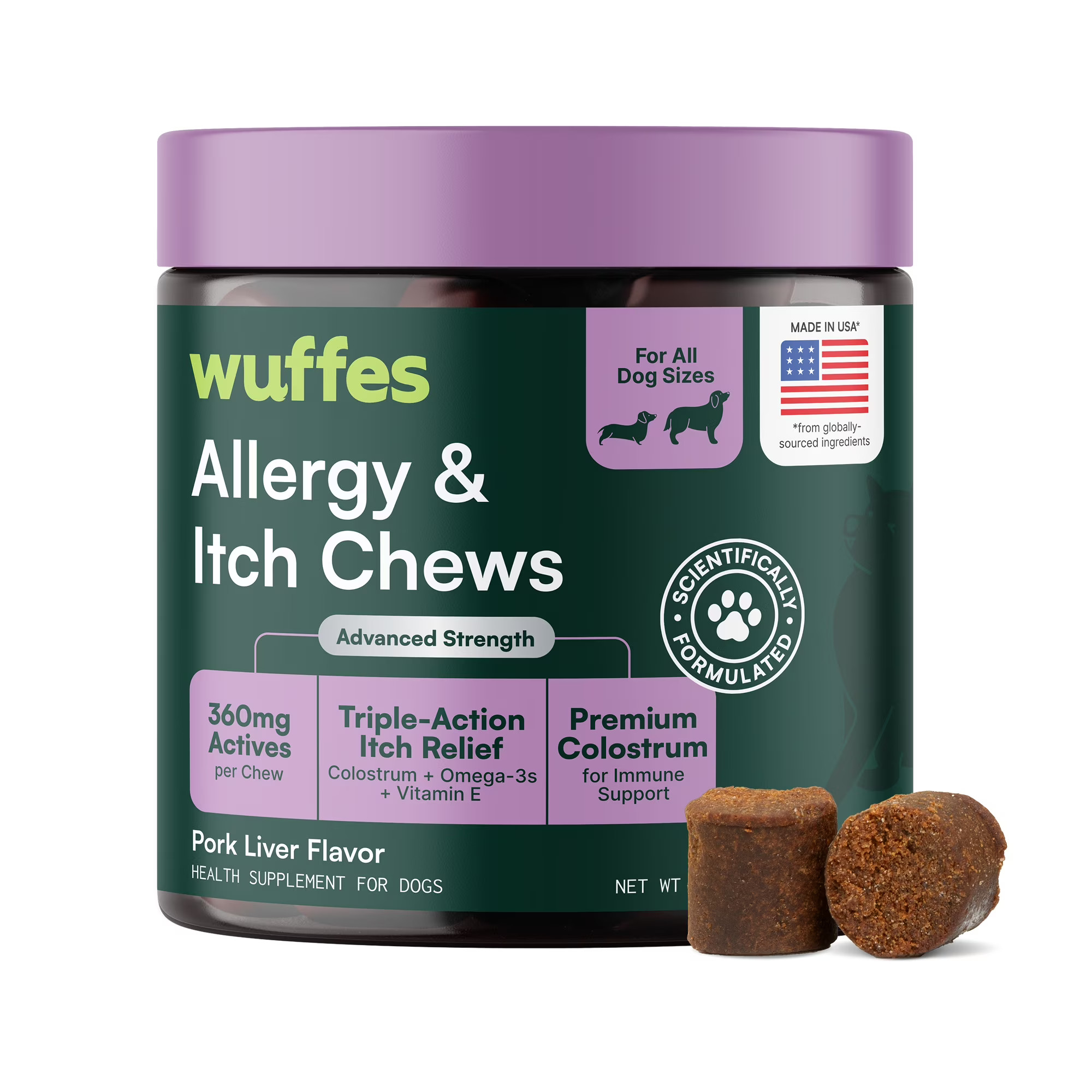 Wuffes Allergy & Itch Soft Chews, Dog Allergy Support with Colostrum, Vitamin E and Omega 3s for Dogs, Non-Drowsy Immune and Itchy Skin Support for All Dogs, 60 Soft Chews (12 oz) - Walmart.com | Walmart (US)