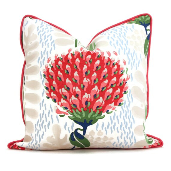 Red Tiverton Decorative Pillow Cover  18x18, 20x20, 22x22, Eurosham or lumbar Thibaut cushion cov... | Etsy (US)