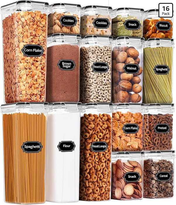 PRAKI Airtight Food Storage Containers Set, 16 Pcs BPA Free Plastic Dry Food Canisters for Kitche... | Amazon (US)