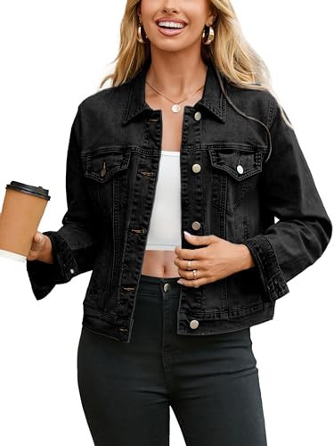 Glamaker Denim Jacket for Women 2026 Distressed Jean Jackets Button Down Casual Retro Oversized Jean Shacket with Pockets (Denim Black S) | Amazon (US)
