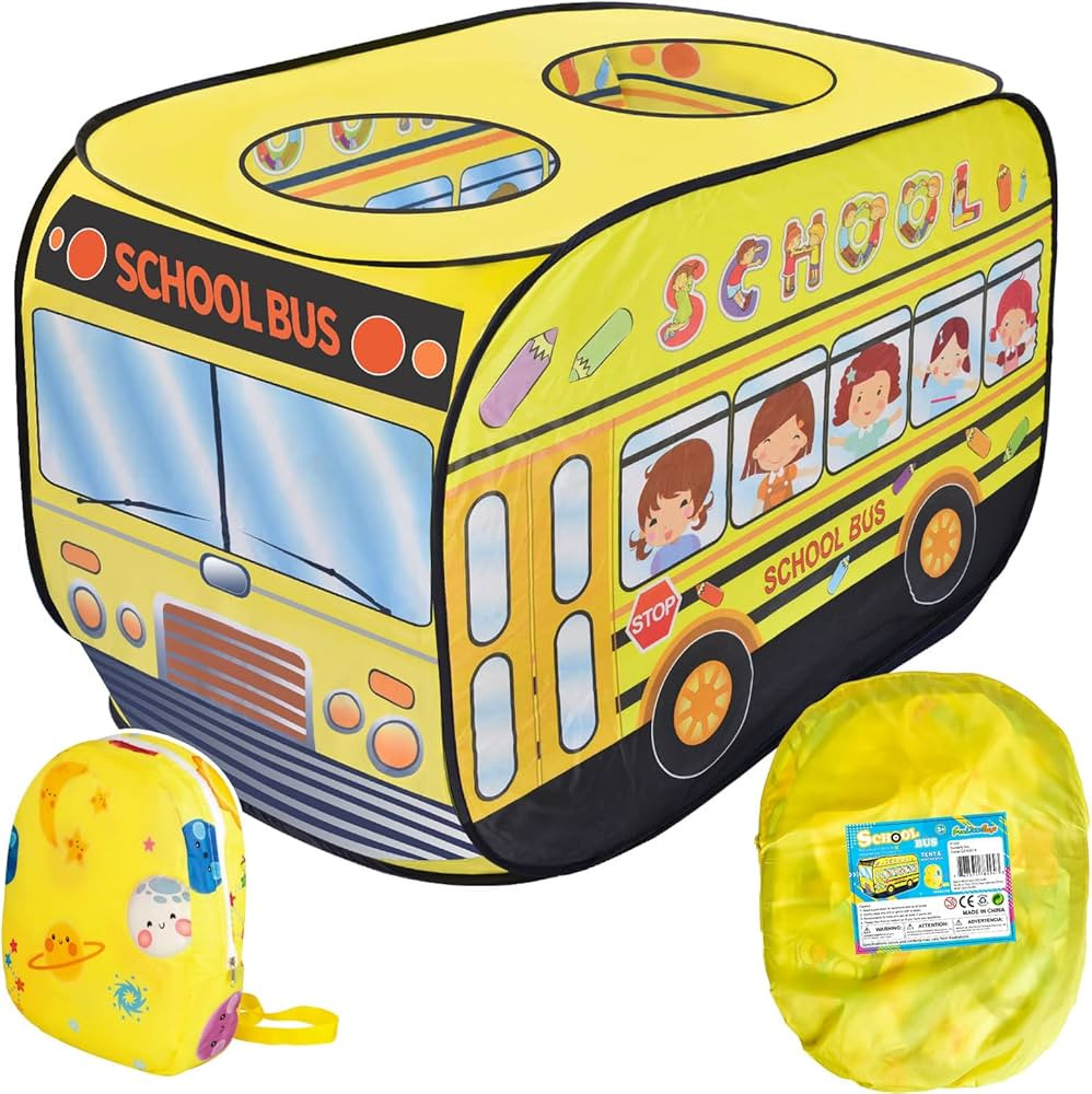 FUN LITTLE TOYS School Bus Pop Up Play Tent for Kids with School Backpack, Kids Tent for Indoor &... | Amazon (US)