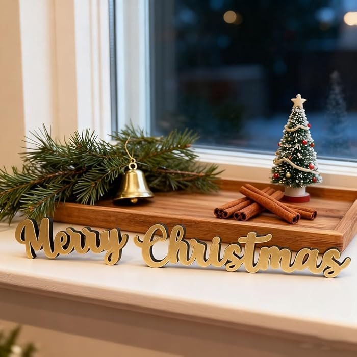 Festive Merry Christmas Freestanding Wooden Sign, Wooden Merry Christmas Tabletop Decor, Handmade... | Amazon (US)