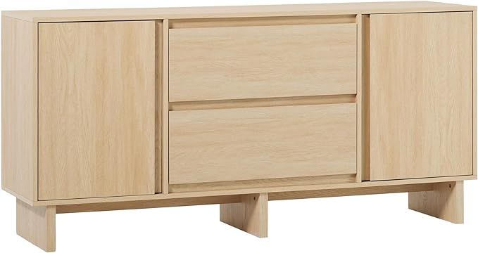 Walker Edison Scandinavian Beveled 2-Door, 2-Drawer Sideboard, 63 Inch, Coastal Oak | Amazon (US)