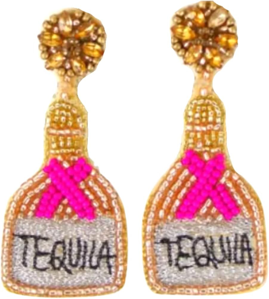 Bride Bottle Earrings, Bridesmaid Beaded Earrings, Seed Bead Drop Dangle Earrings, Fun Bacheloret... | Amazon (US)