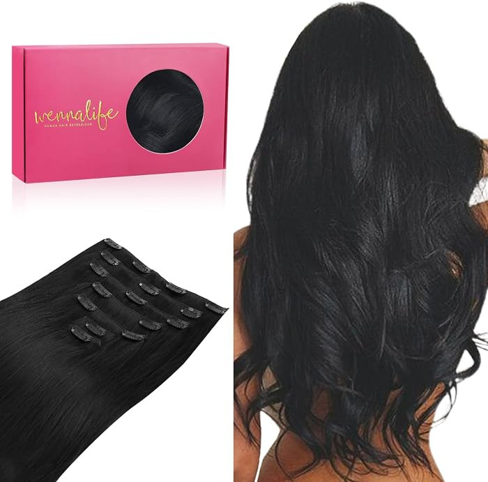 WENNALIFE Clip in Hair Extensions - Real Human Hair, 14 Inch 120g 7pcs Jet Black Hair Extensions ... | Amazon (US)