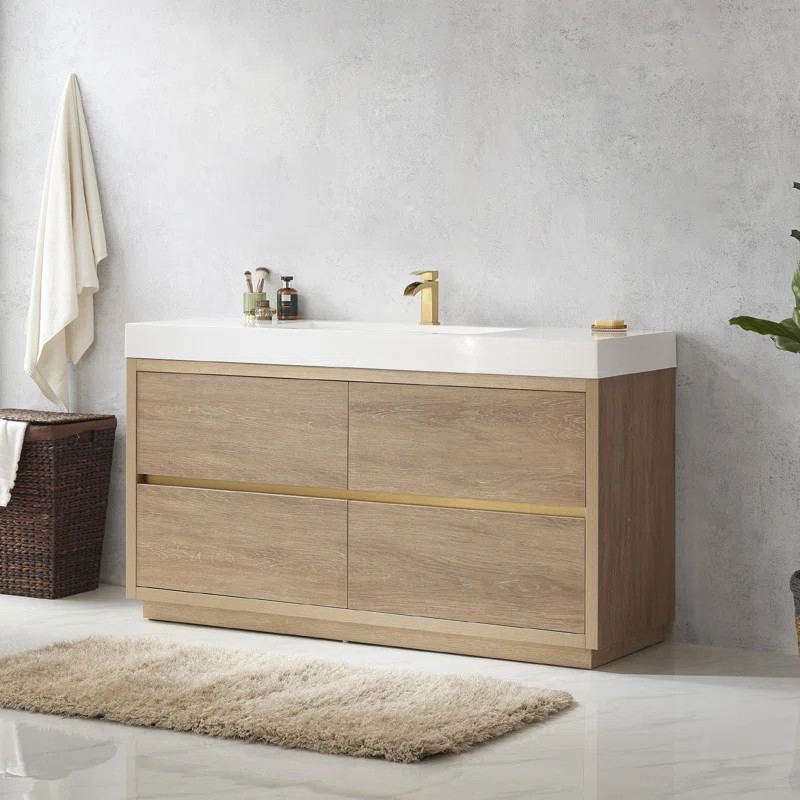 59.8'' Free-standing Single Bathroom Vanity with Porcelain Vanity Top | Wayfair North America