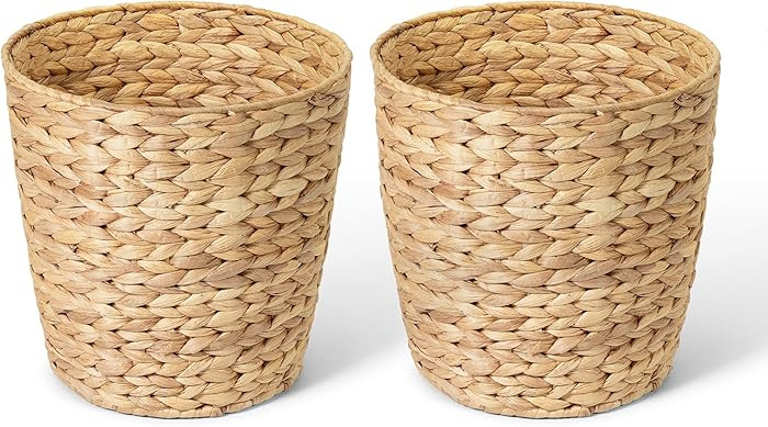 SNOWECRAFT 2-Pack Woven Waste Basket for Bathroom, Bedroom, or Living Room | Wicker Wastebasket S... | Amazon (US)