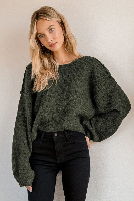 Always Together Forest Green Balloon Sleeve Sweater | Lulus (US)