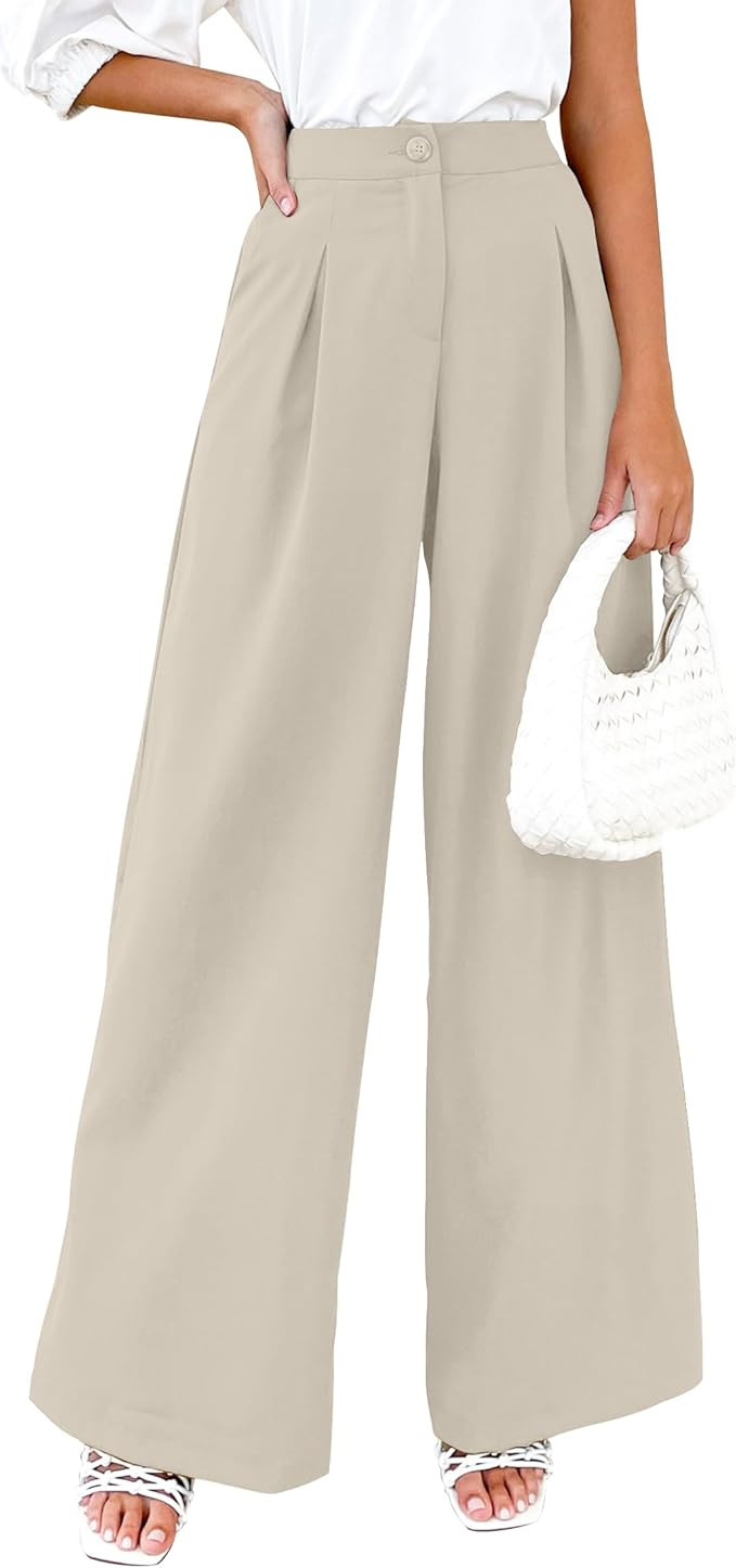 MIROL Women's Wide Leg Palazzo Pants Elastic High Waist Trousers Comfy Work Suit Pants with Pocke... | Amazon (US)