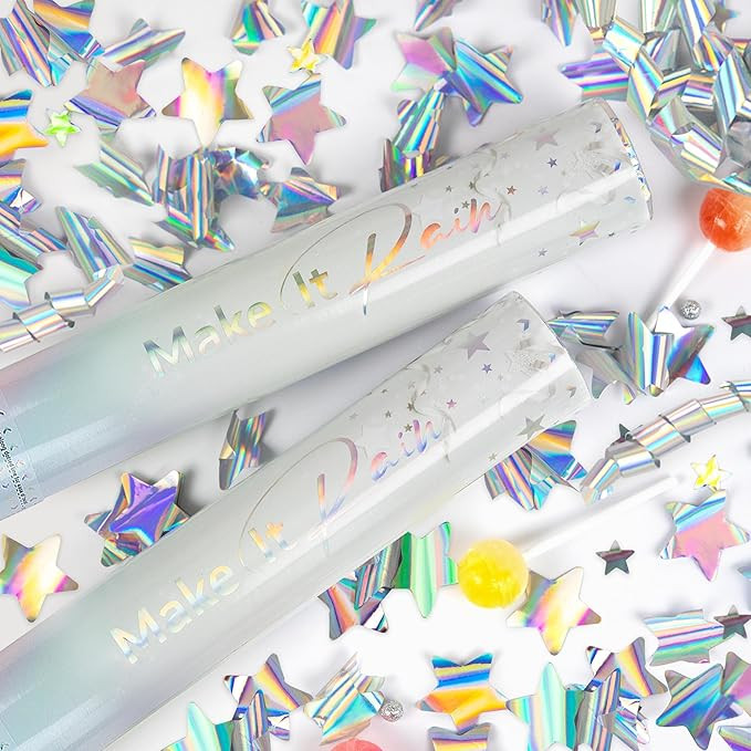 PrimePure Confetti Cannon Party Poppers - Holographic Silver Stars Confetti Popper - 2 Pack - Par... | Amazon (US)