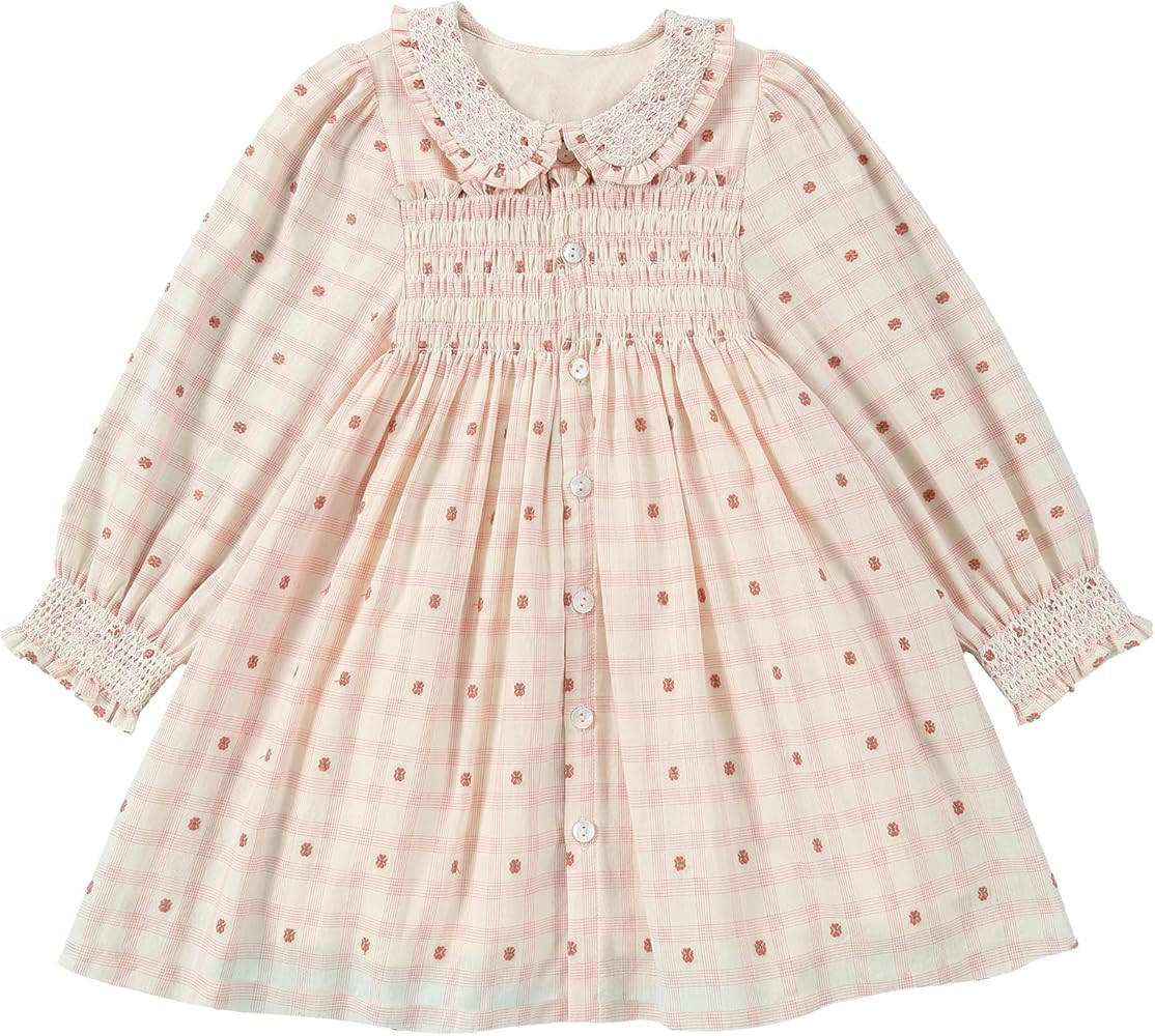 Twoflower Hand-Embroidered Dress - Smocking and Lace Vintage Autumn Long Sleeve Clothing Kids Tod... | Amazon (US)