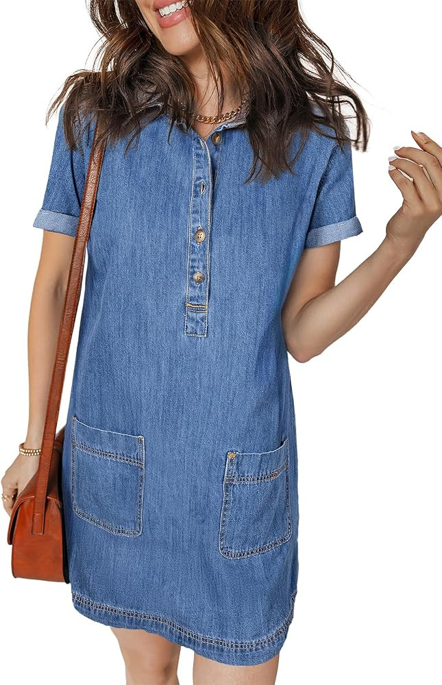 Sidefeel Womens Denim Dress Casual A Line Trendy Mini Jean Dress | Amazon (US)