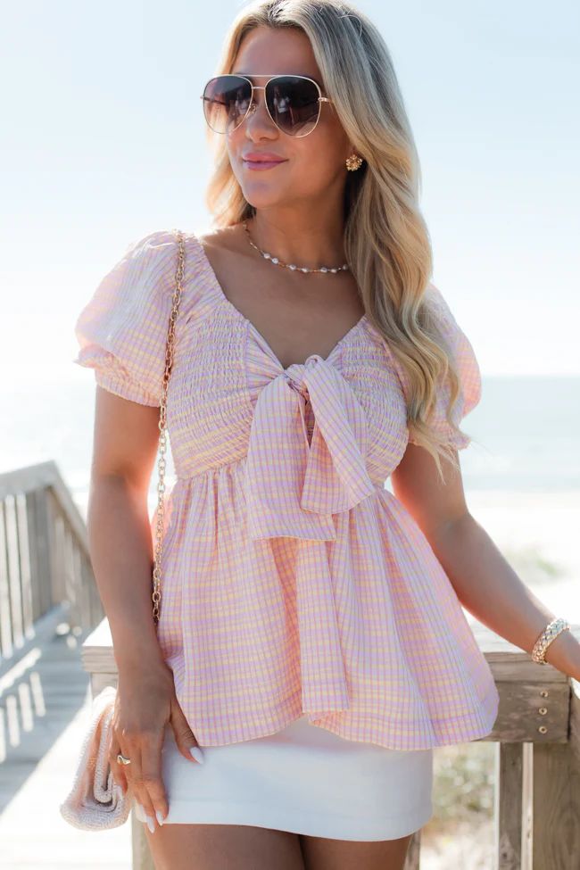 Fresh Beginnings Pink Plaid Smocked Bust Top | Pink Lily