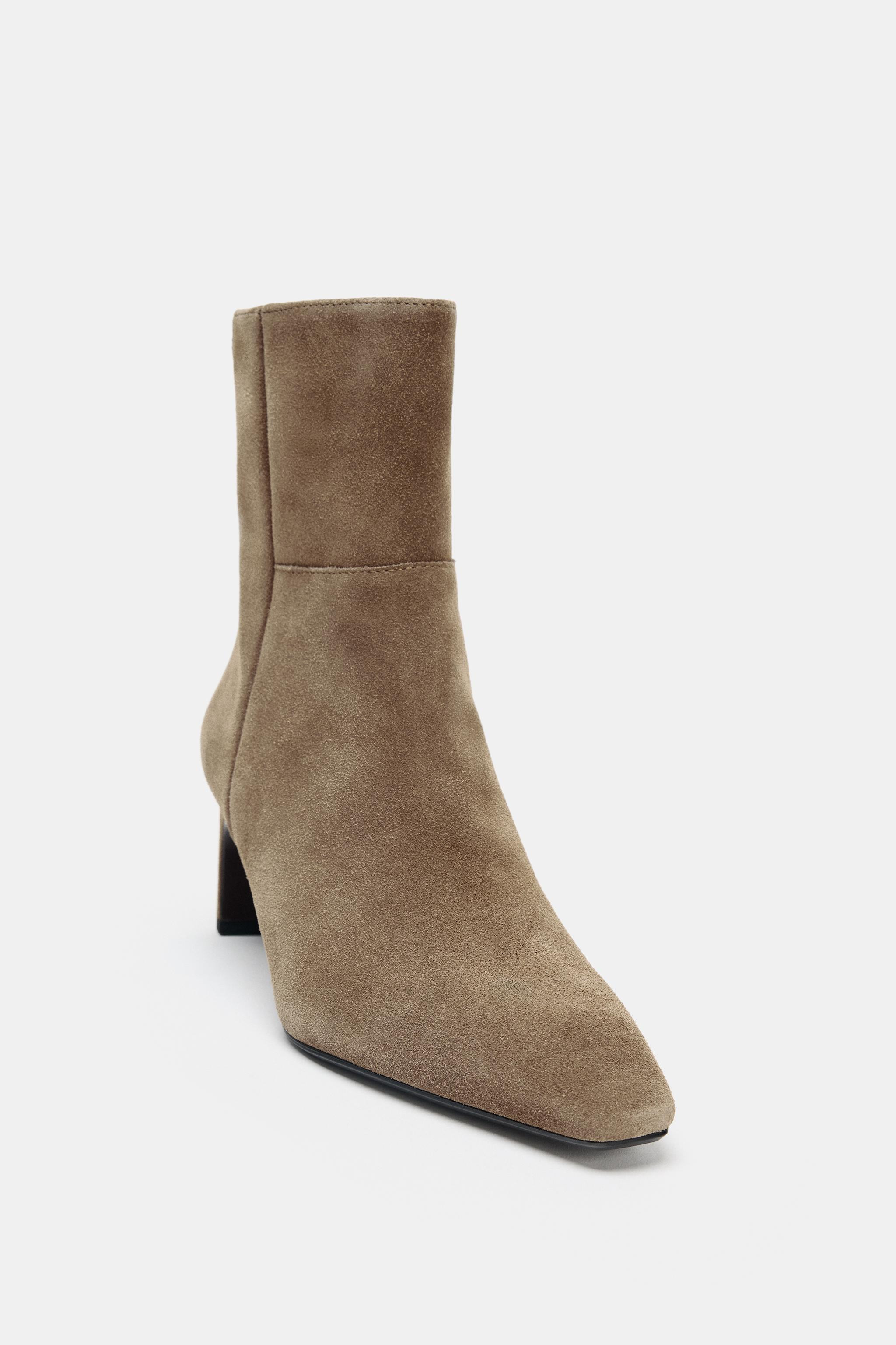 SPLIT LEATHER KITTEN HEEL ANKLE BOOTS | Zara US