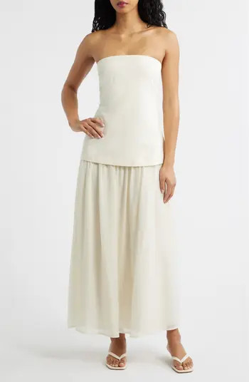 MOON RIVER Strapless Mixed Media Maxi Dress | Nordstrom | Nordstrom