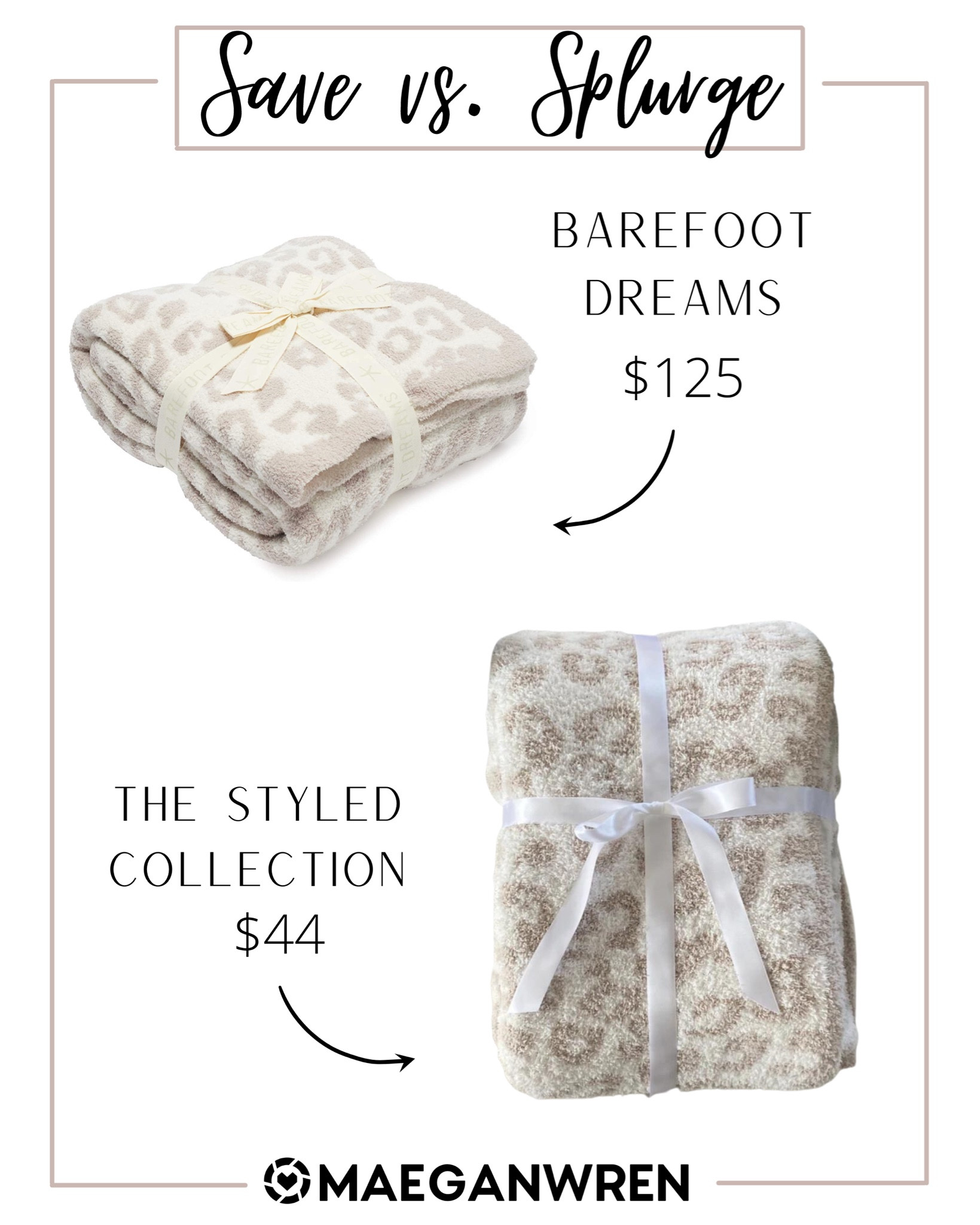 Save vs Splurge, look for less, affordable dupe, inspired design, barefoot dreams, the styled collection, fraction of price, home decor, throw blankets, buttery soft, leopard, neutral, aesthetic, cozy, gift ideas, mother, wife, in-law, sister, girlfriend, friend

#LTKunder50 #LTKGiftGuide #LTKhome