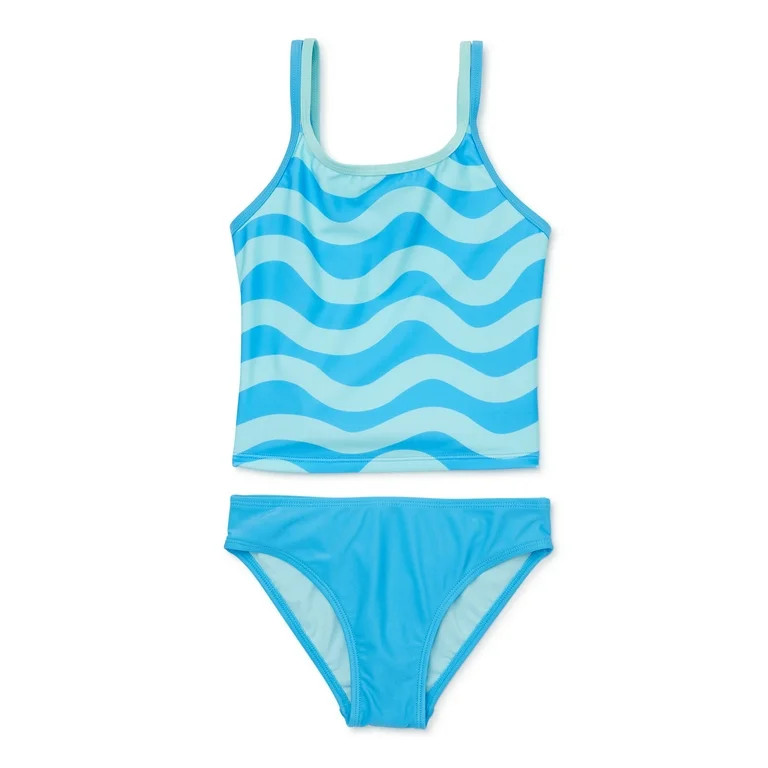 Wonder Nation Girls' Strappy Tankini Swimsuit with UPF 50, 2-Piece, Sizes 4-18 & Plus | Walmart (US)