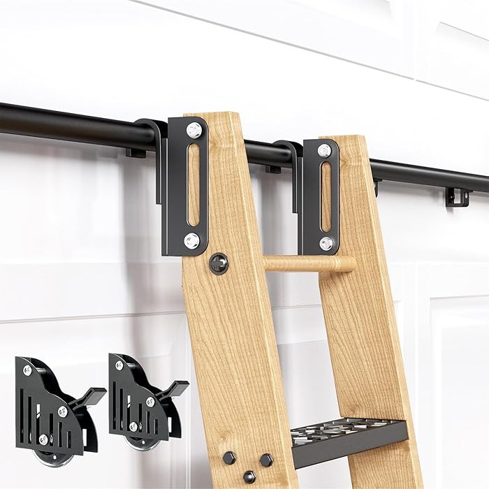 6.6FT Telescopic Hook on Sliding Library Ladder Hardware,Includes Bottom Wheel with Brake,MAX Loa... | Amazon (US)