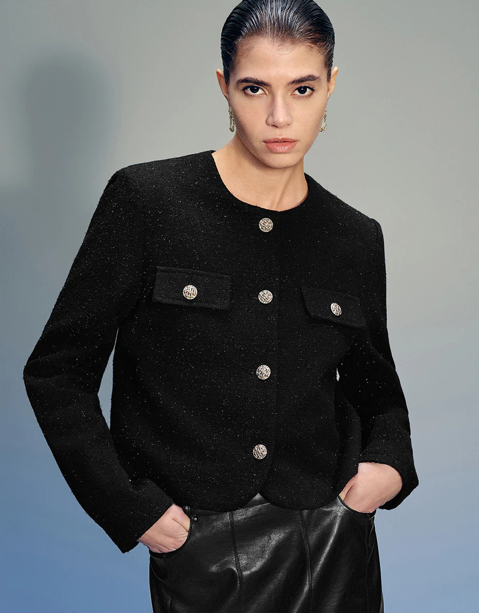 Crew Neck Denim Jacket | Urban Revivo