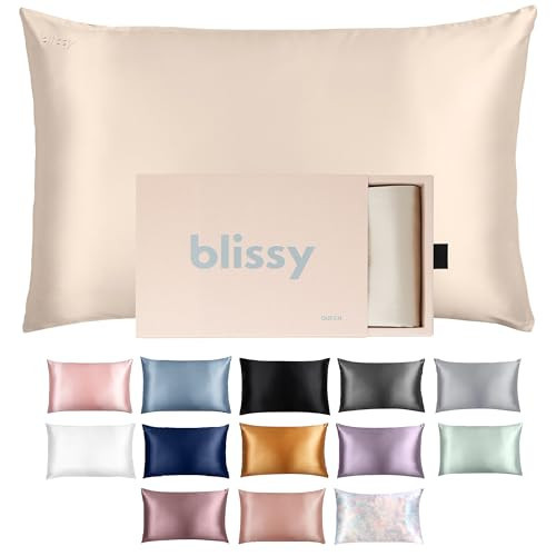 Blissy Silk Pillowcase - 100% Pure Mulberry Silk - 22 Momme 6A High-Grade Fibers - Silk Pillow Cover for Hair & Skin - Regular, Queen & King (Champagne, Queen) | Amazon (US)