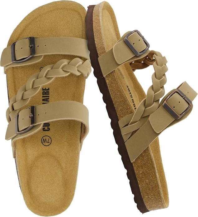 CUSHIONAIRE Lizzy Cork Footbed Womens Sandals - Comfortable Braided Summer Slip On Slide Sandals ... | Amazon (US)