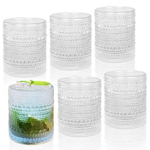 Hobnail Drinking Glasses Set of 6, 10 oz, Cocktail Glasses Vintage Glasses Drinking Set Glass Cups Mixed Drinkware Set Vintage Glassware Set for Juice, Cocktail, Whisky, Soda, Beverages. Clear | Amazon (US)