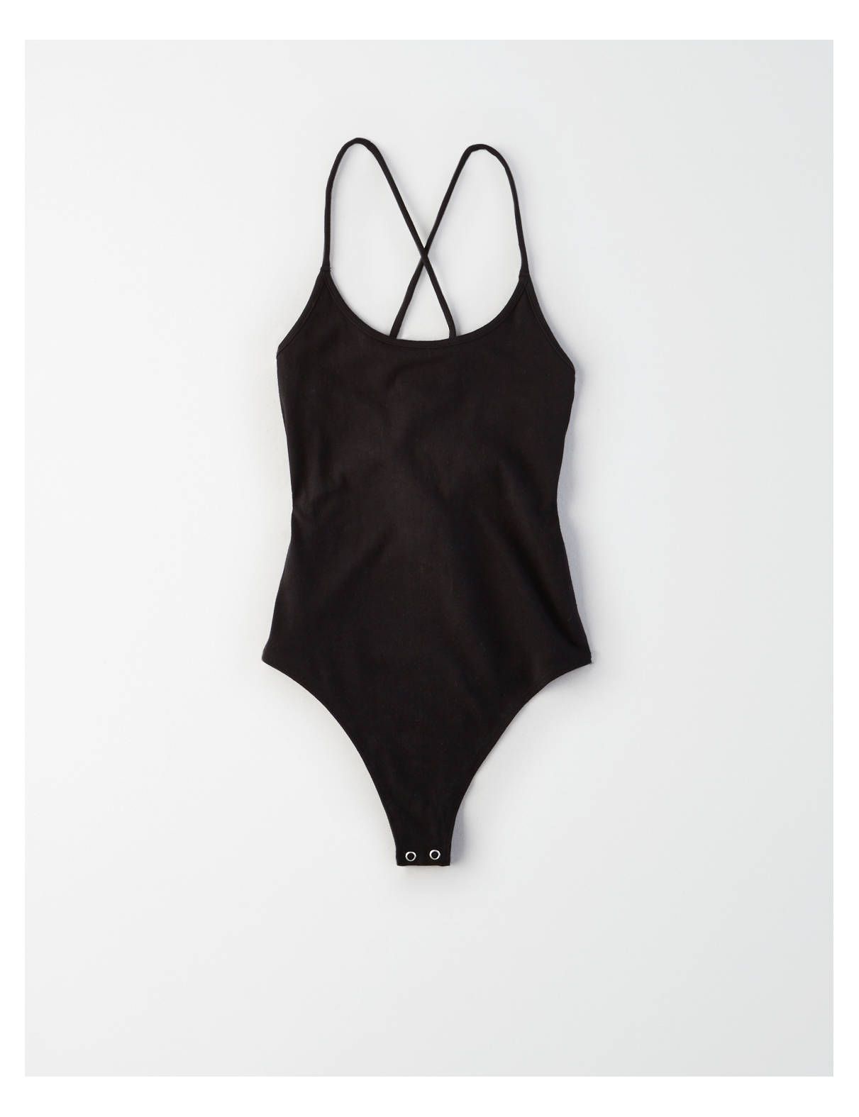 AE Ribbed Lace Up Back Bodysuit, True Black | American Eagle Outfitters (US & CA)