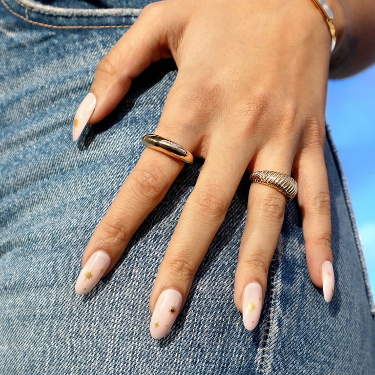 Lottie London Stay Press'd, Press on Nail Set, Pink with Gold Foil Stars Almond Shape, Starry Nig... | Walmart (US)