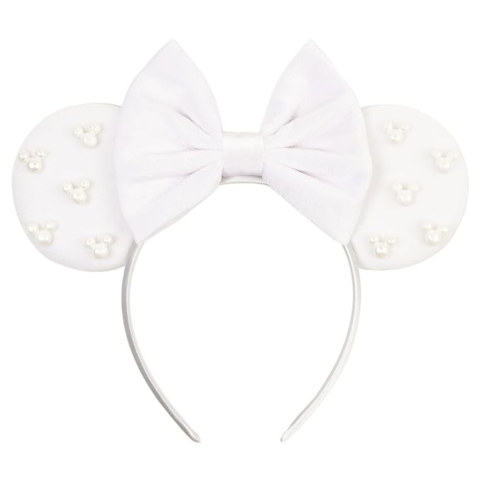 White Velvet Mouse Ear Headband with Pearl Accents - Elegant & Sweet Accessory for Parties, Theme... | Amazon (US)