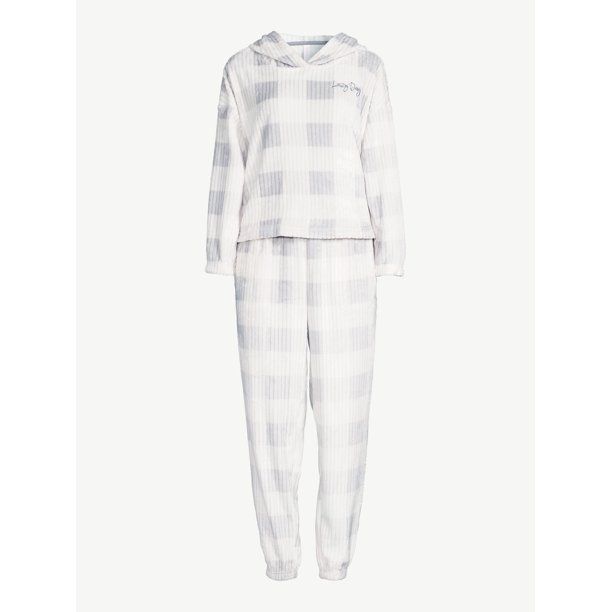 Joyspun Women's Plush Buff Long Sleeve Hooded Top and Pants Pajama Set, 2-Piece, Sizes up to 3X -... | Walmart (US)