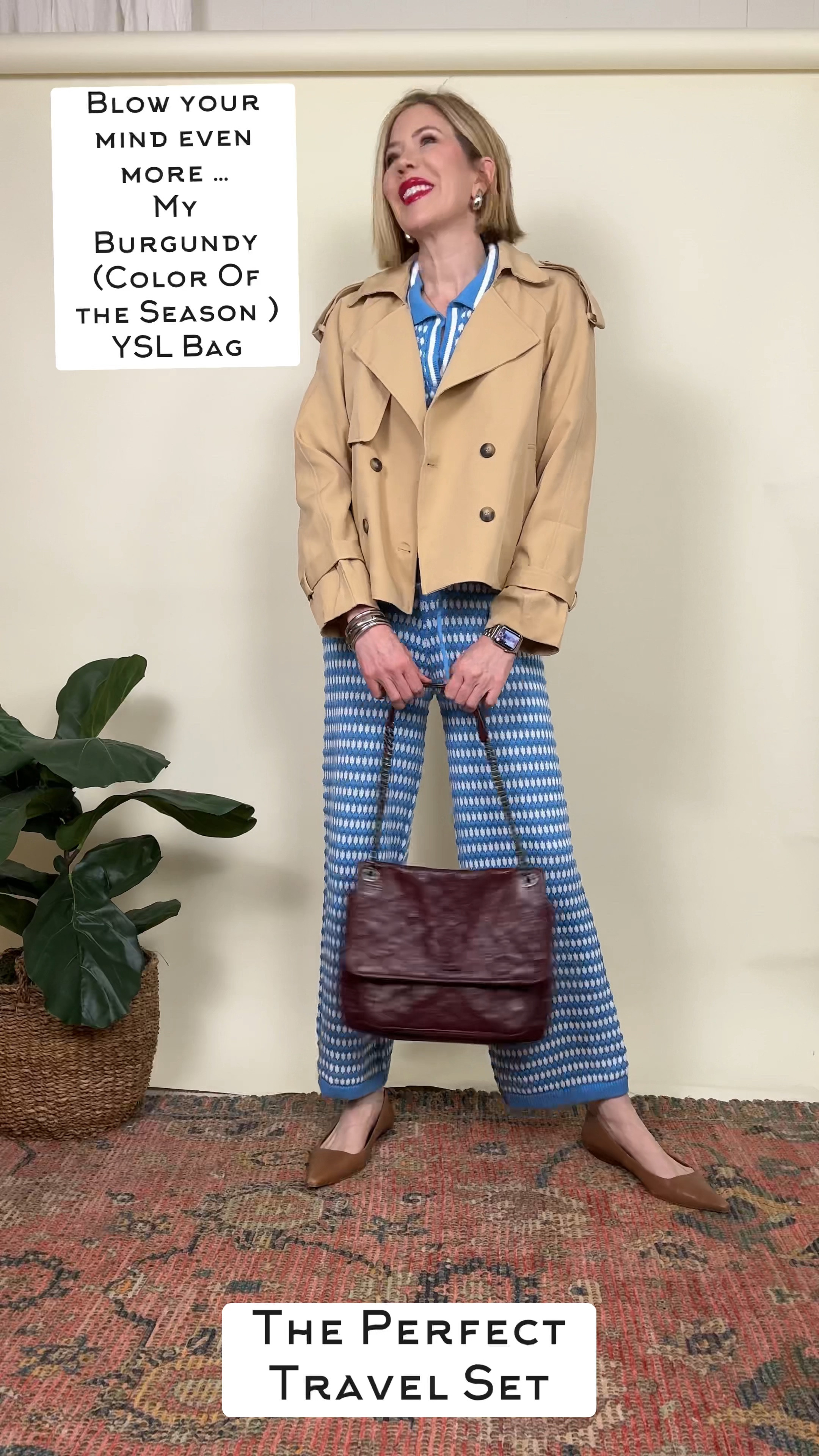 
Ready for takeoff in style! ✈️ This airport look is the perfect mix of comfort and chic. Starting with the cutest set—think a light robin’s egg blue print and a cozy off-white knit. The cropped pants bring the ease, while my brown pointed toe flats add just the right amount of polish. 🥿 To top it off, this cropped trench coat is a must-have for the season! Effortlessly stylish for wherever the journey takes me! 💼 Travel plans ahead—let’s go! 
#TravelOutfit #FallOutfit #TrenchCoat #SweaterSet

#LTKOver40 #LTKTravel #LTKShoeCrush