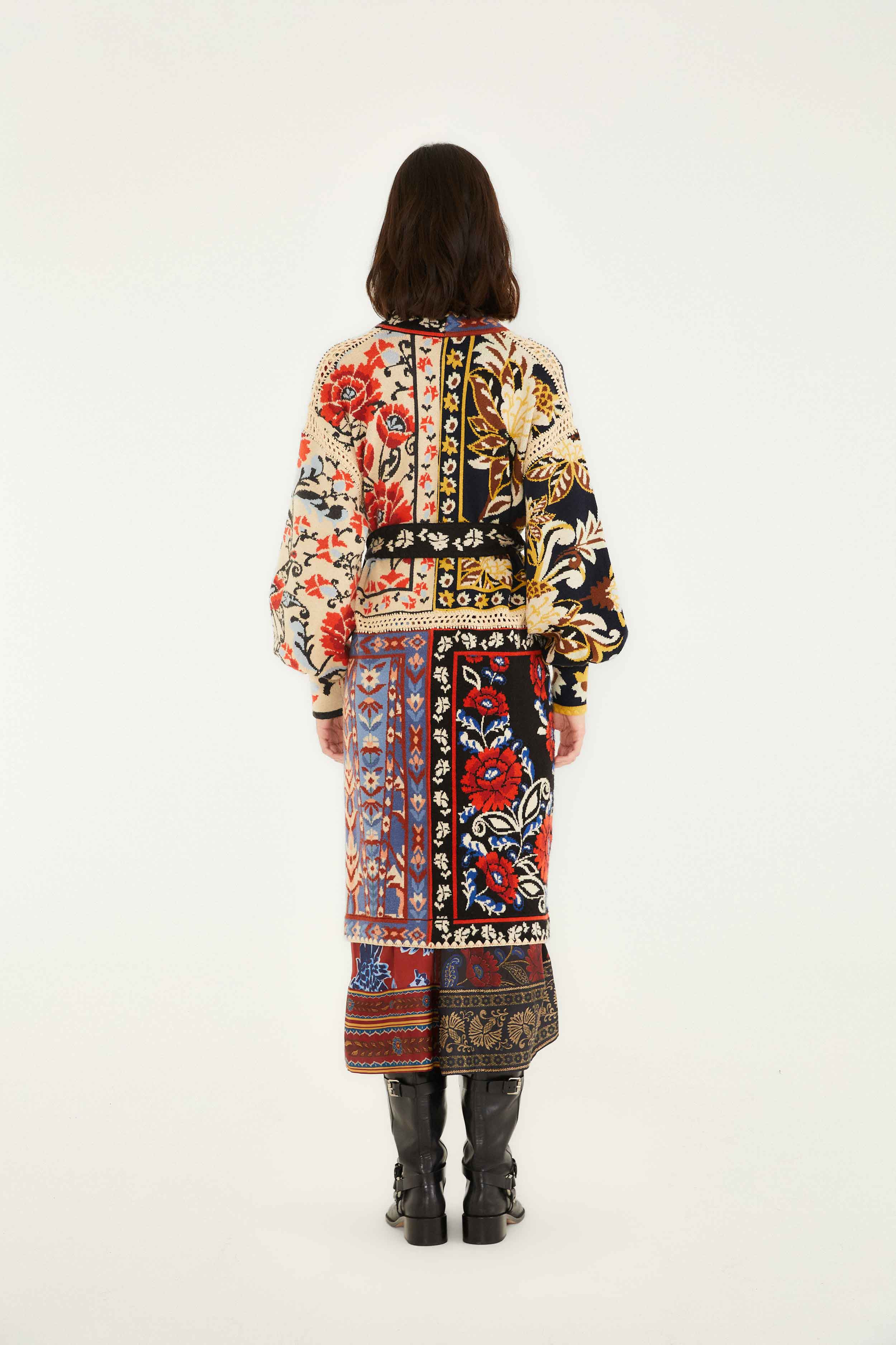 Mixed Flower Print Patchwork Knit Midi Cardigan | FARM Rio | FarmRio (US)