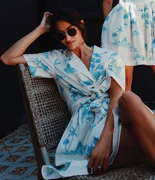 Gianni Bini x DANNIJO Margaux Palm Tree Print Woven Button Front Short Sleeve Linen Blend Blouse ... | Dillard's