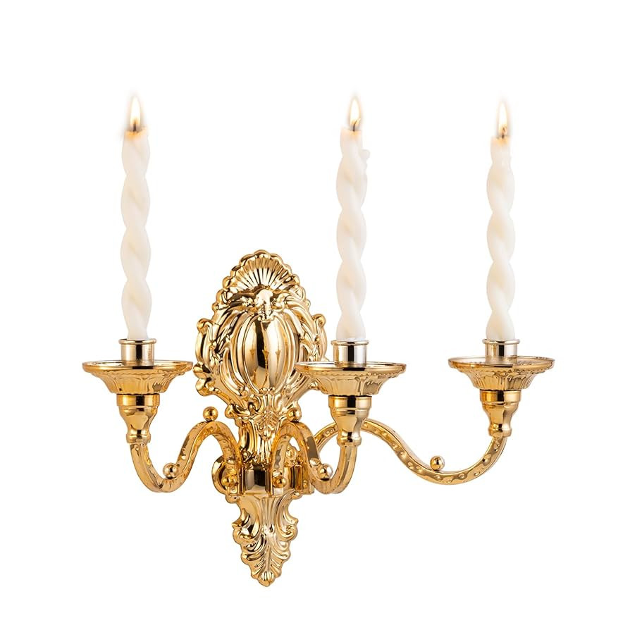 3-Candle Wall Sconces,Victorian Metal Wall Mounted Candlestick,Gold Crown Candle Holders for Tape... | Amazon (US)