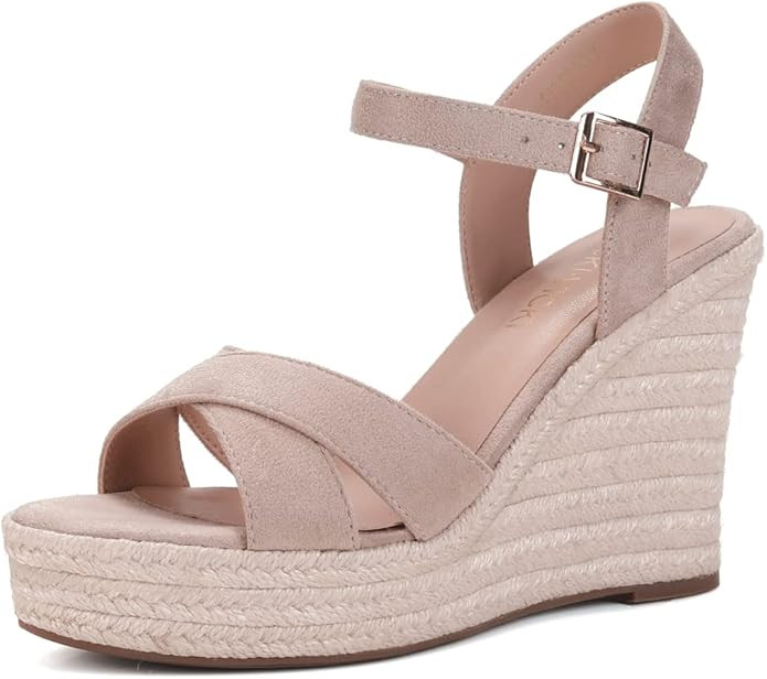 VICKI·VICKI Women's Platform Sandals Wedge Ankle Strap Open Toe Sandals | Amazon (US)