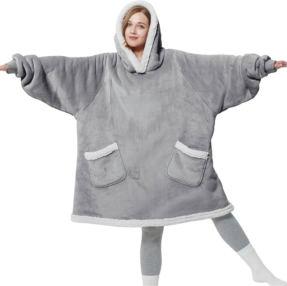 Bedsure Wearable Blanket Hoodie - Sherpa Fleece Hooded Blanket for Adult as A Gift, Warm & Comfor... | Amazon (US)