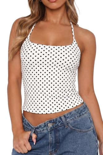 QINSEN Self Tie Halter Neck Basic Shirts for Womens Double Lined Slimming Fit Going Out Sleeveles... | Amazon (US)
