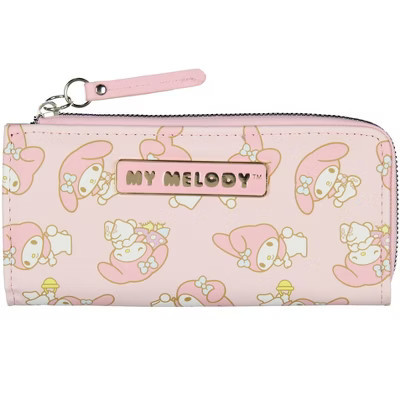 My Melody Allover Design Faux Leather Full Zip Wallet Metal Logo Badge | Target