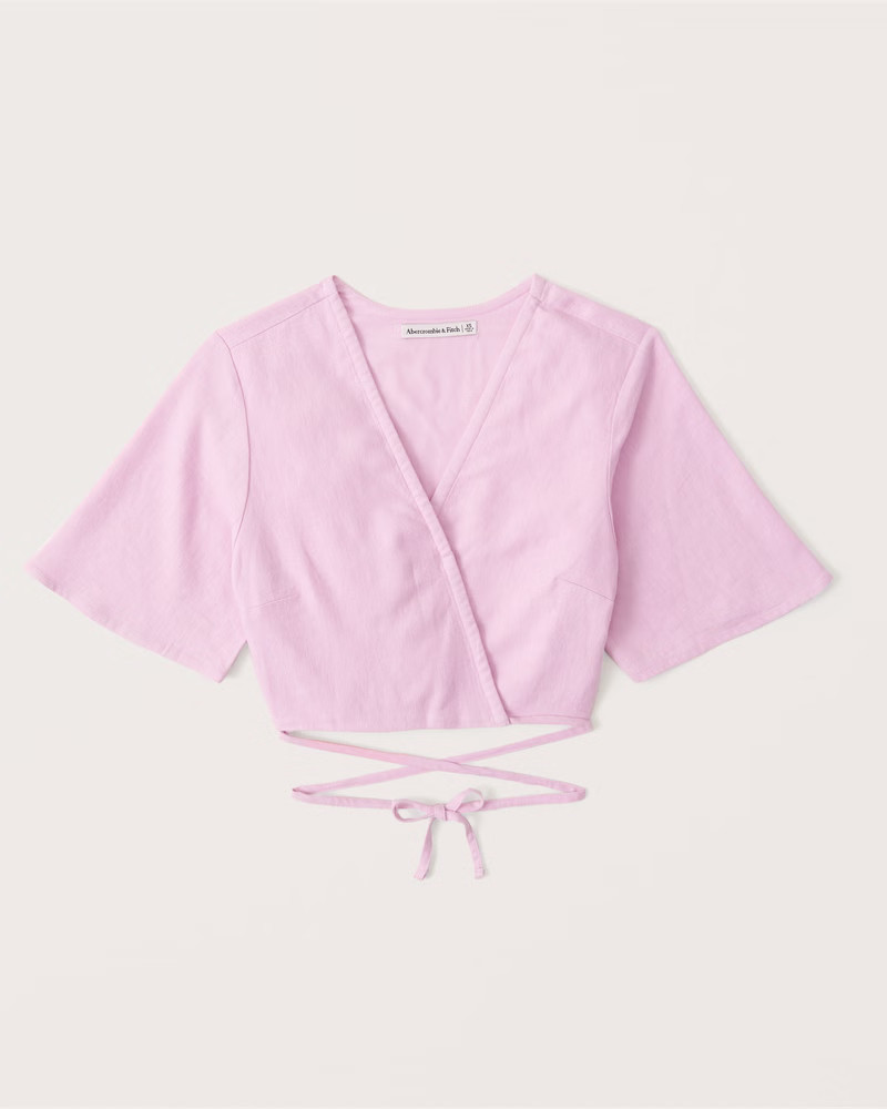 Linen-Blend Wrap Set Top | Abercrombie & Fitch (US)