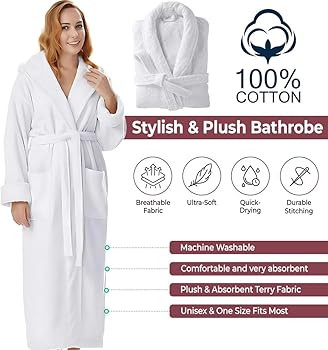 Cotton Terry Robes for Women and Men, Terry Shawl Collar Bathrobe, ONE SIZE - UNISEX Men & Women ... | Amazon (US)