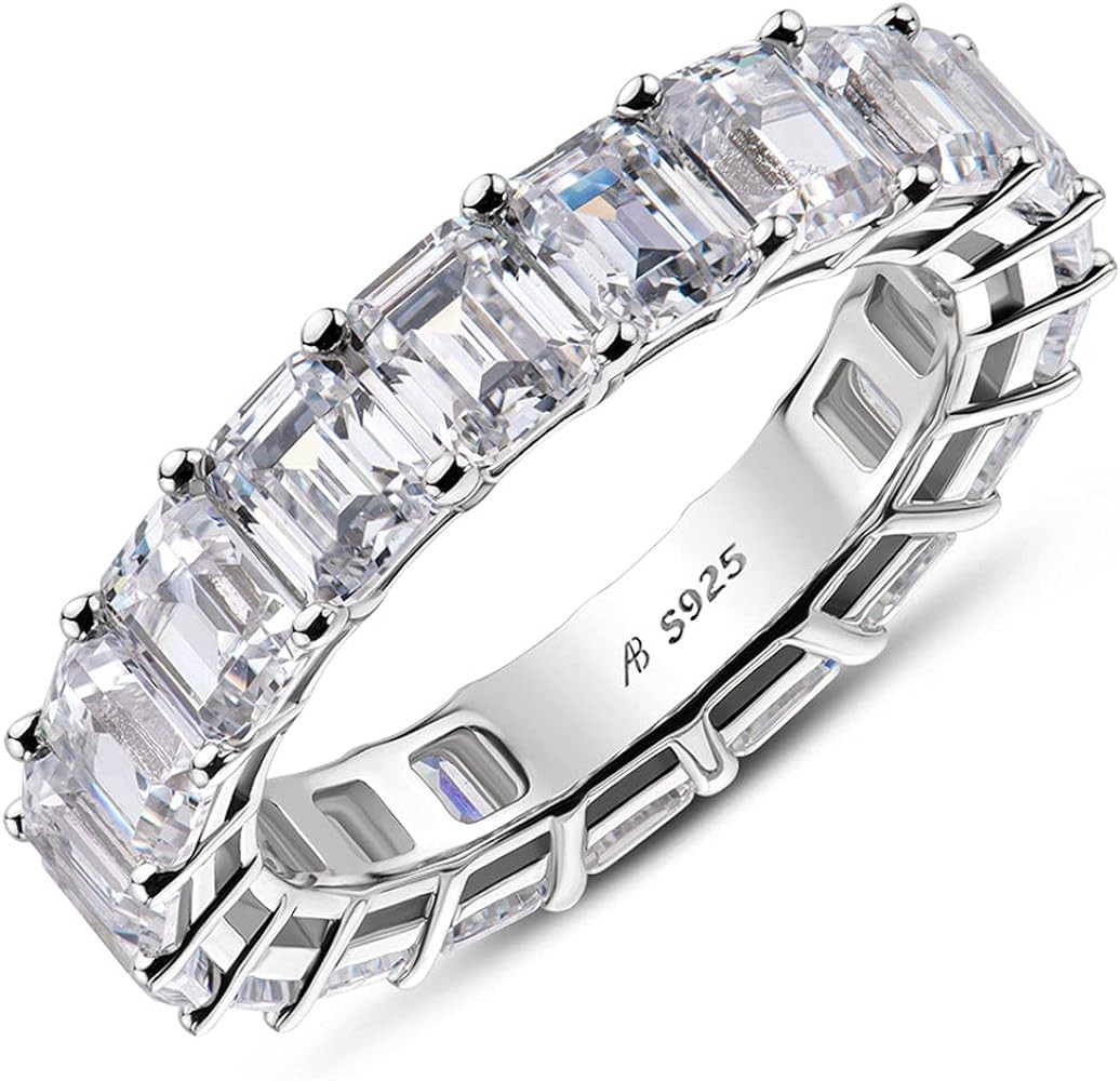 AINUOSHI Eternity Ring, 925 Sterling Silver Ring for Women, Emerald/Oval/Radiant/Round/Cushion Cu... | Amazon (US)