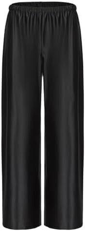 Women Satin Wide Leg Dress Pants Silk Casual Dressy Long Flowy Pants Elastic High Waisted Trouser... | Amazon (US)