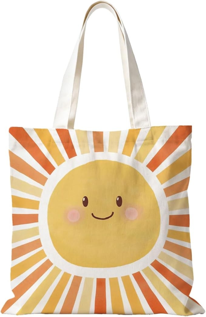 Boho Sun Sunshine Tote Bag, Colorful Canvas Tote Bags, Reusable Grocery Shopping Bag | Amazon (US)