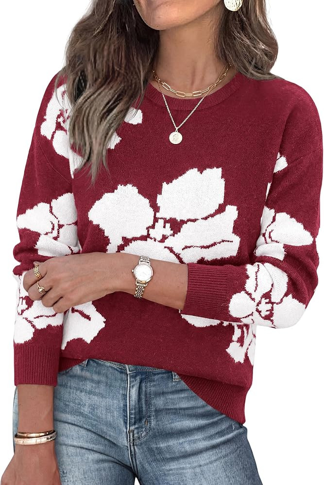 PRETTYGARDEN Womens Floral Sweater Crewneck Pullover Tops | Amazon (US)