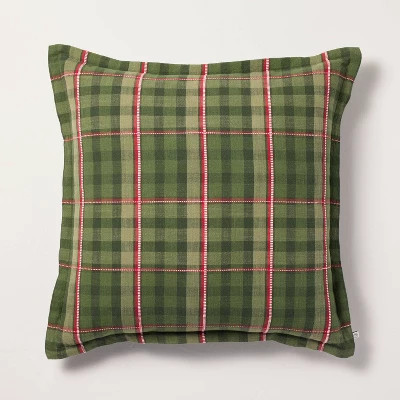 24"x24" Throw Pillow with Top Stitch Green Plaid - Hearth & Hand™ with Magnolia | Target