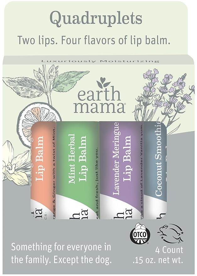 Earth Mama Lip Balm Quadruplets 4-Pack | No Petrolatum, Artificial Colors or Flavors | Amazon (US)